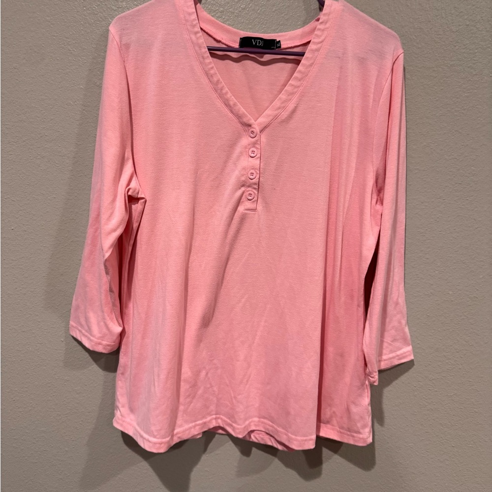 VDJ Pink V-Neck Henley Top